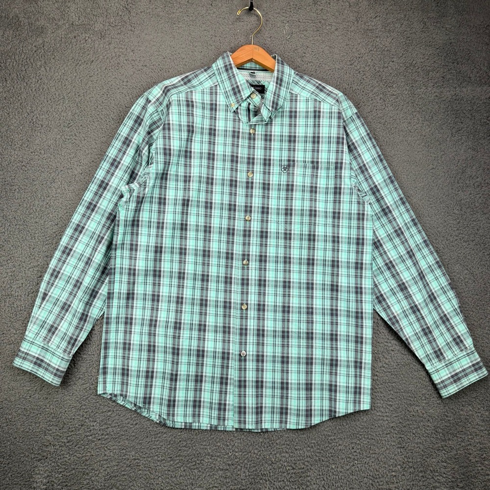 Ariat Pro Series Mens Medium Mint Green Plaid Long Sleeve Button Down Shirt